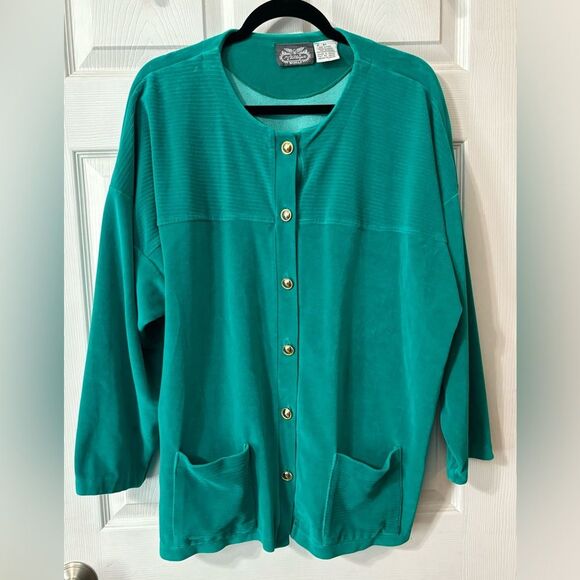 Vintage Velour Green Jacket The Villager Woman Plus Size 2X Made In Israel - Picture 1 of 8